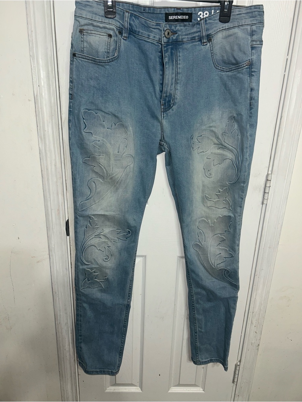Serenade Light Wash Jeans with Embossed Floral Motif